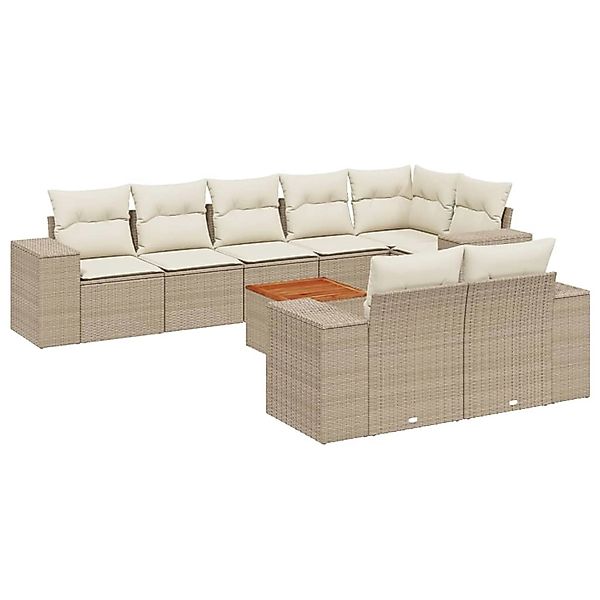 vidaXL 9-Tlg Garten-Sofagarnitur mit Kissen Beige Poly Rattan 3225533 günstig online kaufen