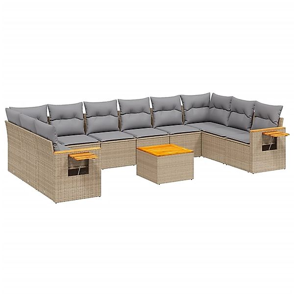 vidaXL 11-Tlg Garten-Sofagarnitur mit Kissen Beige Poly Rattan 3259574 günstig online kaufen