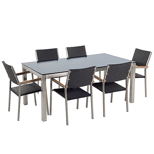 Beliani Gartentisch Set Schwarz Silber 90x180x76 günstig online kaufen