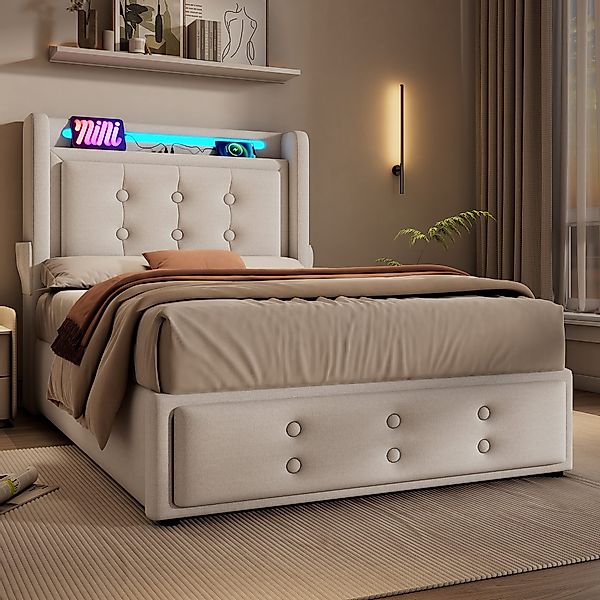 Flieks Polsterbett, LED Einzelbett 90x200cm mit günstig online kaufen