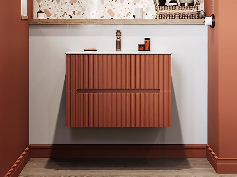 Waschbeckenunterschrank hängend - gerilltes Terrakotta - 80 cm - PAVANI günstig online kaufen