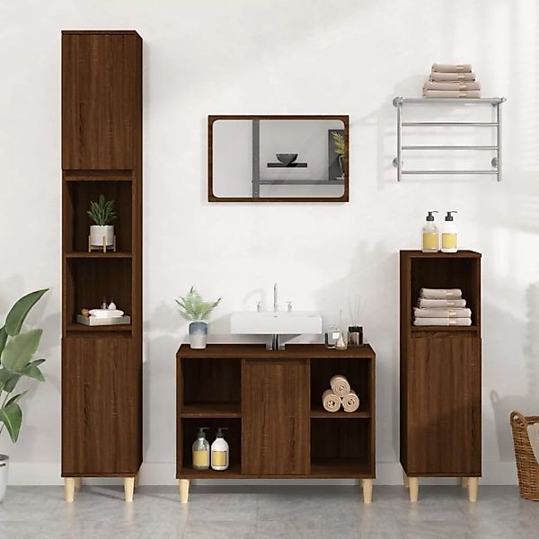 vidaXL Badezimmer-Set 3-tlg. Badmöbel-Set Braun Eichen-Optik günstig online kaufen