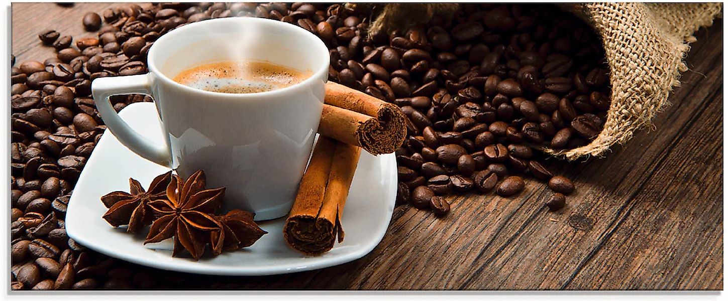 Artland Glasbild "Kaffeetasse Leinensack mit Kaffeebohnen" Getränke 1 Stk. günstig online kaufen