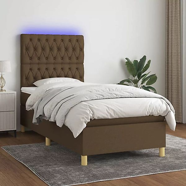 Vidaxl Boxspringbett Mit Matratze & Led Dunkelbraun 100x200 Cm Stoff günstig online kaufen