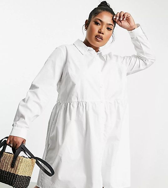 ASOS DESIGN curve – Kurzes Hänger-Hemdkleid aus Baumwolle in Weiß günstig online kaufen