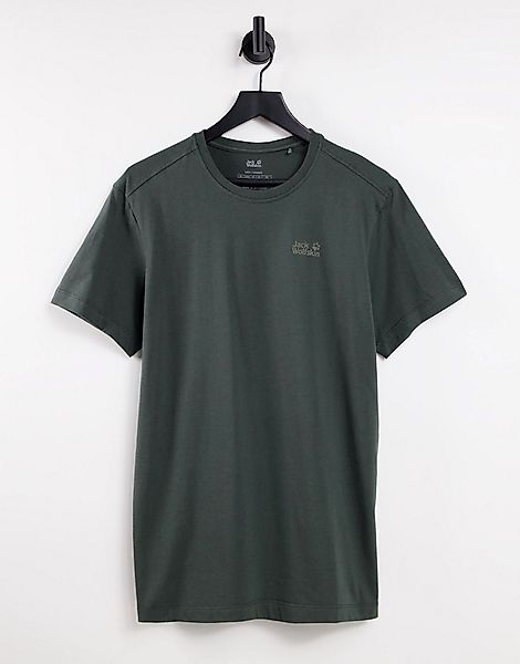 Jack Wolfskin – Essential – T-Shirt in Schwarz-Grün günstig online kaufen