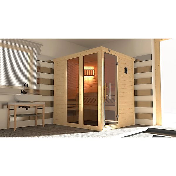 Weka Massivholzelementsauna Kemi Panorama 1 Sparset 7,5 kW OS Glastür/Fenst günstig online kaufen