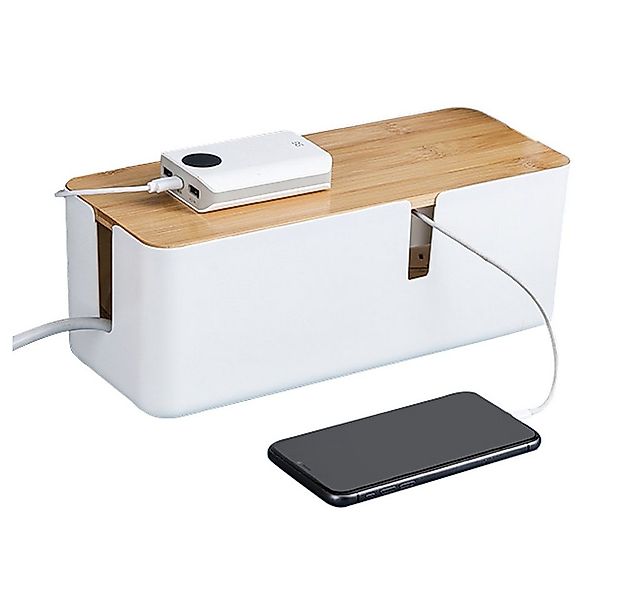 NUODWELL Kabelbox Kabelmanagement-Box mit Bambusdeckel, Büro Kabeln Verstec günstig online kaufen