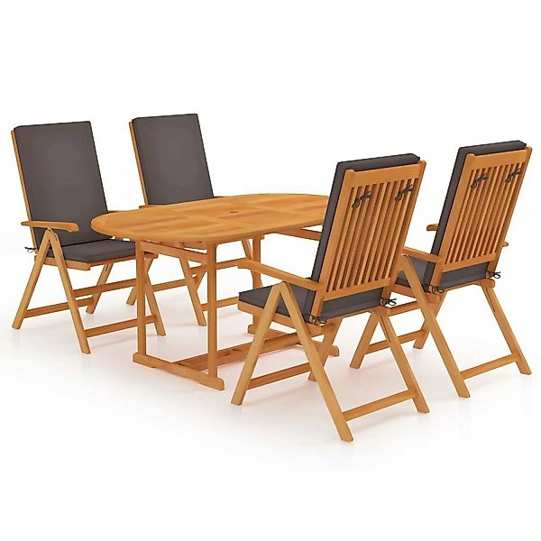 vidaXL 5-tlg Garten-Essgruppe mit Grauen Kissen Massivholz Teak Modell 1 günstig online kaufen