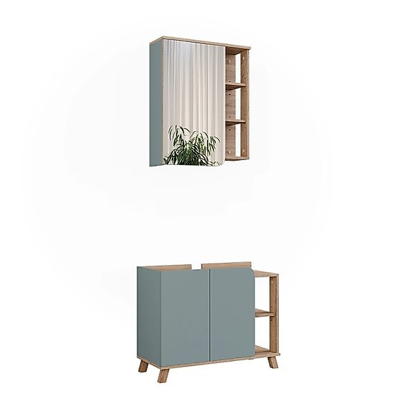 Vicco Badmöbel-Set Karen Sonoma/Blau 2 Teile Opt 2 günstig online kaufen