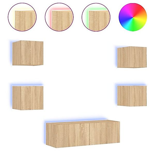 vidaXL TV-Schrank 5-tlg. TV-Wohnwand mit LED-Leuchten Sonoma-Eiche günstig online kaufen