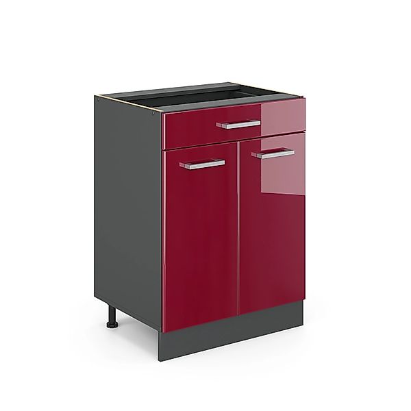 Vicco Küchenunterschrank R-Line Bordeaux Hochglanz/Anthrazit 60 cm mit Schu günstig online kaufen