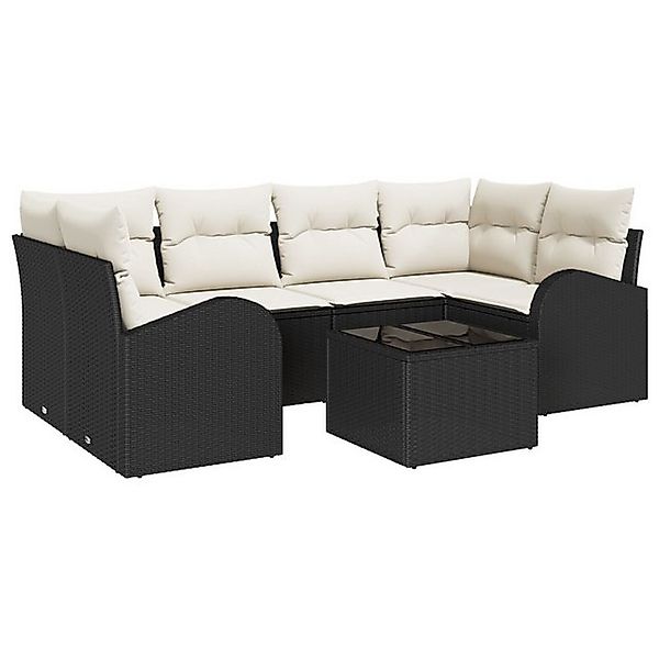 vidaXL Loungesofa 7-teiliges Garten Sofa Set mit Kissen Schwarz Poly Rattan günstig online kaufen
