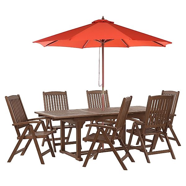 Beliani Gartentisch Set AMANTEA Dunkler Holzfarbton Rot günstig online kaufen