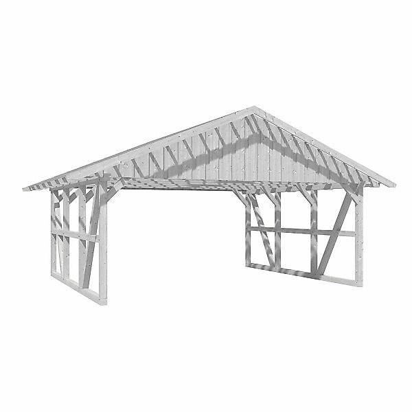 Skan Holz Carport Schwarzwald mit Dachlattung 684 x 600 cm Weiß günstig online kaufen