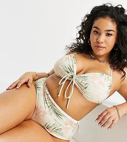 ASOS DESIGN Curve – Bikiniunterteil mit Palmenmuster-Mehrfarbig günstig online kaufen