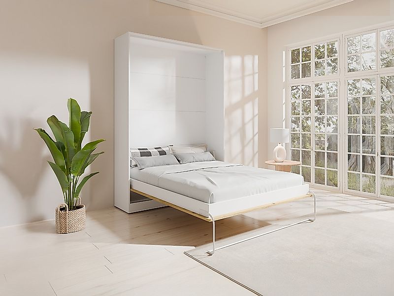 Schrankbett - 140 x 200 cm - Natur & Weiß - Vertikale manuelle Öffnung - Mi günstig online kaufen