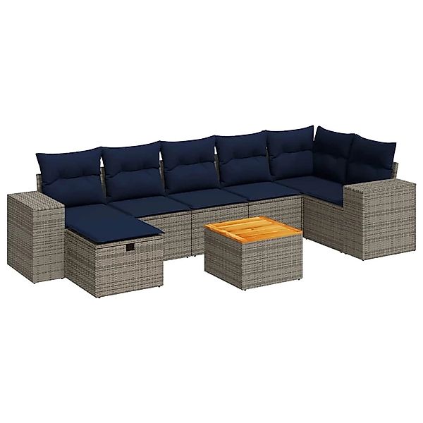 vidaXL 8-Tlg Garten-Sofagarnitur mit Kissen Grau Poly Rattan 3325883 günstig online kaufen