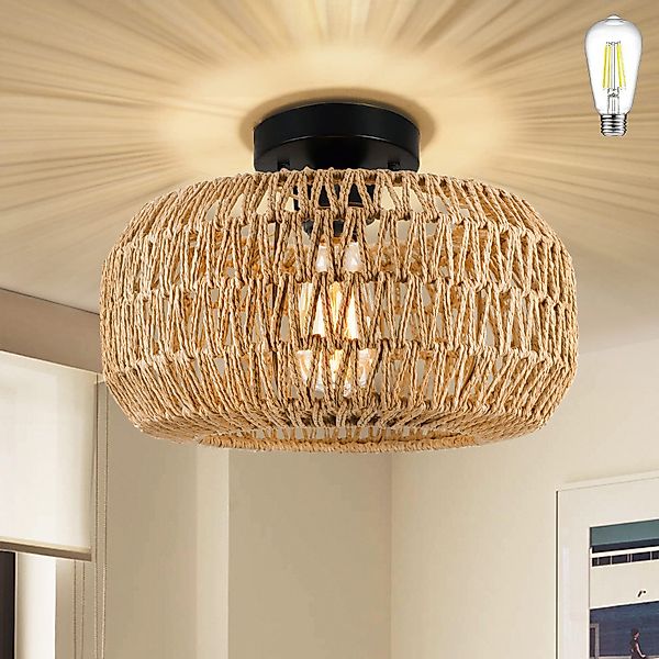 LMaxhome LED Deckenleuchte Hängend Boho Rattan günstig online kaufen