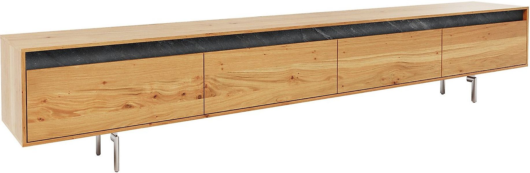 DELIFE Lowboard Stonegrace, Eiche Natur 240 cm 4 Türen Fuß Oval Edelstahl L günstig online kaufen