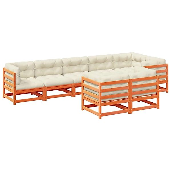 vidaXL 8-Tlg Garten-Sofagarnitur mit Kissen Wachsbraun Kiefernholz 3299505 günstig online kaufen