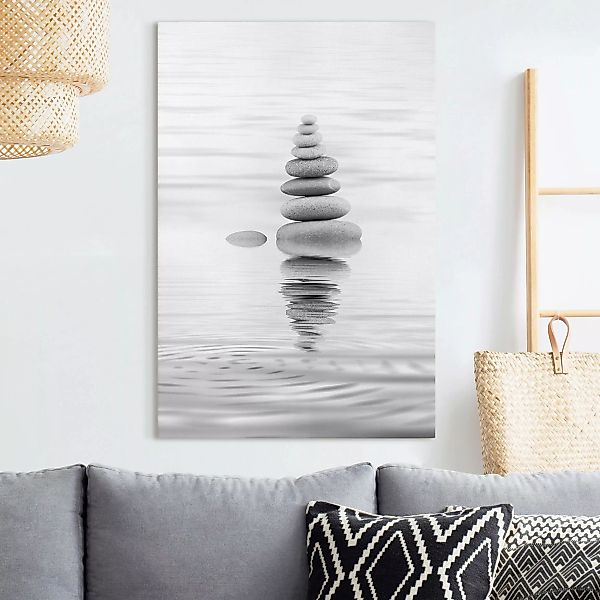 Leinwandbild Steinturm im Wasser Schwarz-Weiß günstig online kaufen