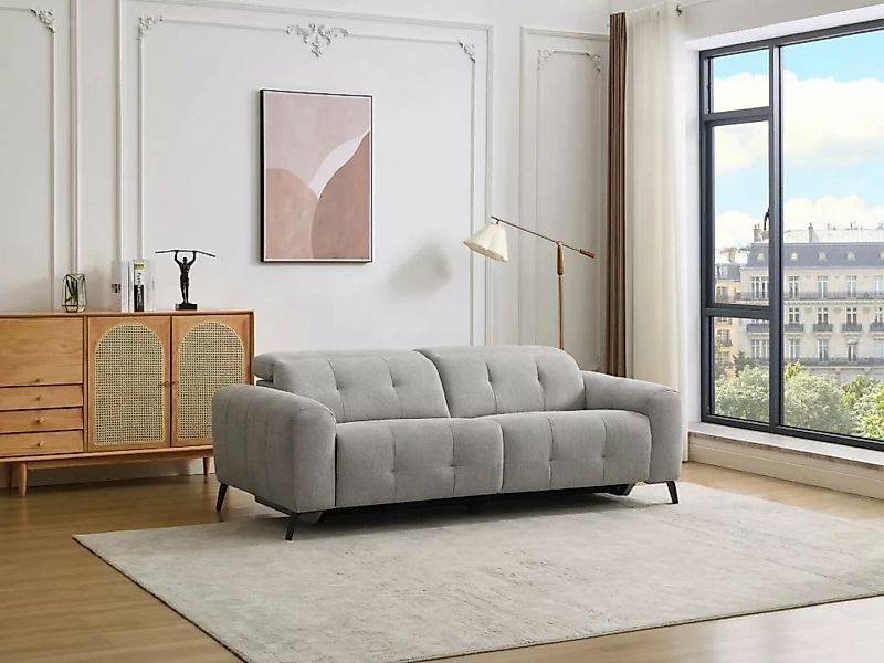 Relaxsofa elektrisch 3-Sitzer - Stoff - Grau - CLODI günstig online kaufen