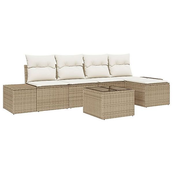vidaXL Loungesofa 6-teiliges Garten Sofa Set mit Kissen Braun Poly Rattan, günstig online kaufen