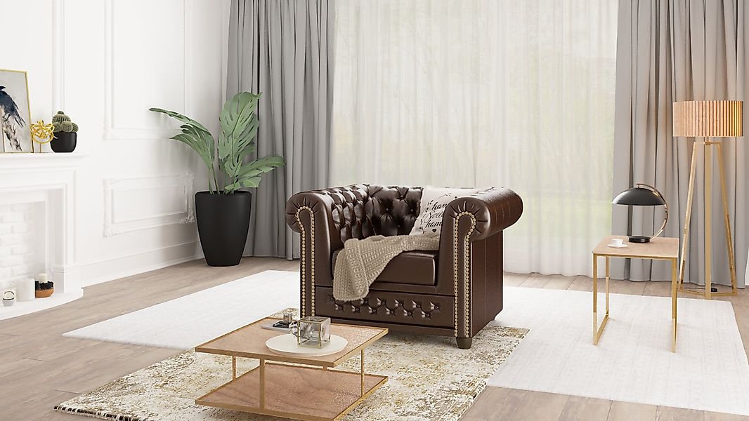 S-Style Möbel Chesterfield-Sessel Jeff aus veganem Leder mit Holzfüßen, mit günstig online kaufen