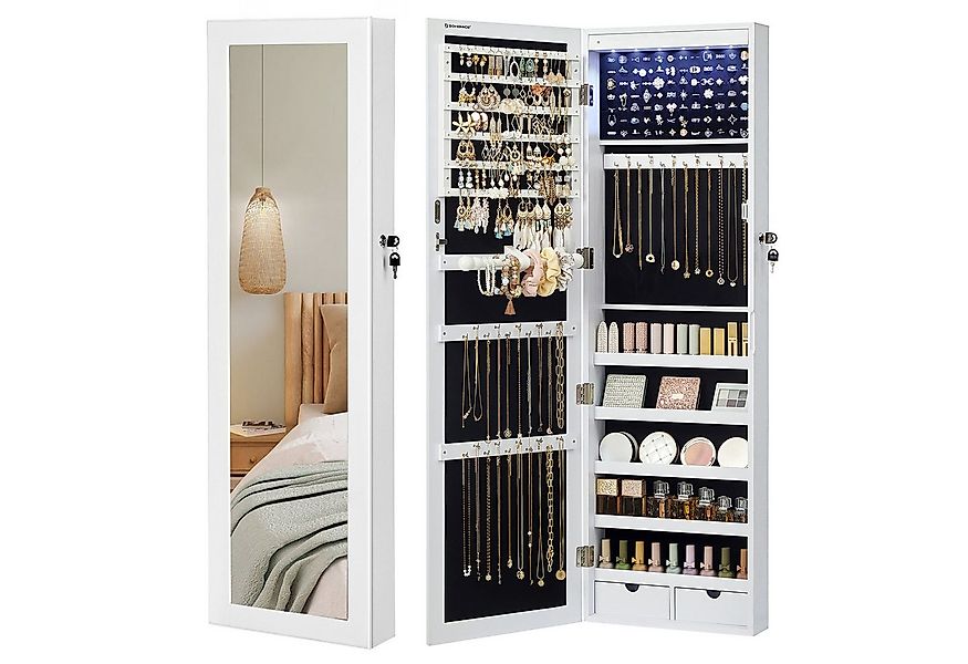 SONGMICS Schmuckschrank Spiegelschrank Wandspiegel Schmuck-Organizer mit LE günstig online kaufen