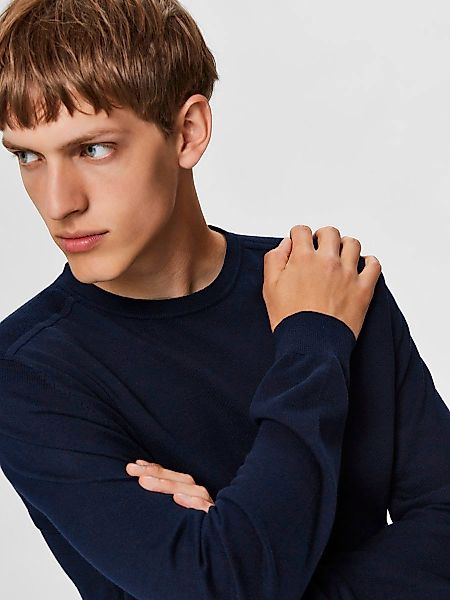 SELECTED HOMME Strickpullover Einfarbiger Basic Rundhals Long Sleeve SLHBER günstig online kaufen