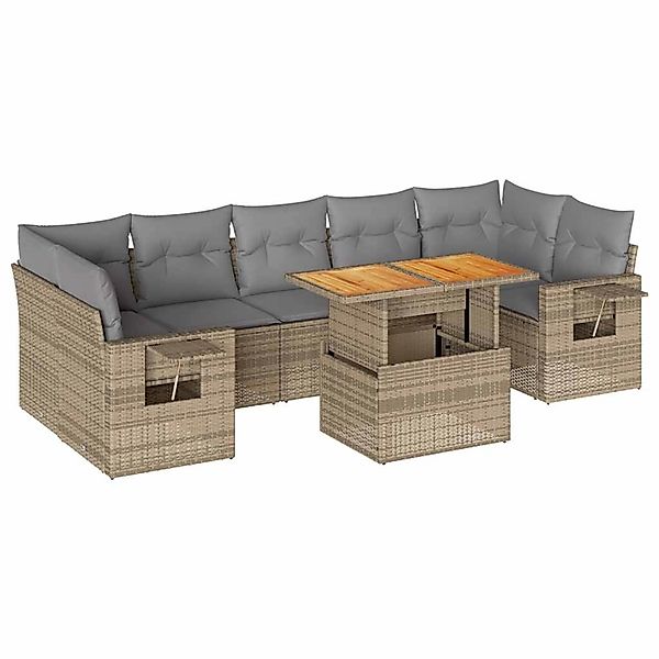 vidaXL 8-Tlg Garten-Sofagarnitur mit Kissen Beige Poly Rattan 3327125 günstig online kaufen