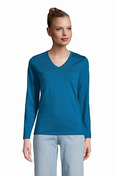 Supima Langarm-Shirt mit V-Ausschnitt, Damen, Größe: S Normal, Blau, Baumwo günstig online kaufen