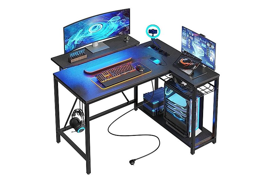 Bestier Gamingtisch Gaming-Schreibtisch L-Form mit LED, 106/133/147 × 50 cm günstig online kaufen