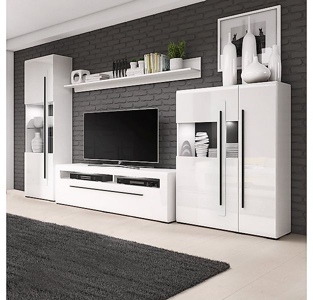 Lomadox Wohnwand TURDA-83, (4-St), weiß Hochglanz, Glas Absetzungen, Beleuc günstig online kaufen