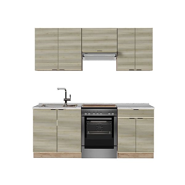 Vicco Fame-Line Küchenzeile Eiche Paneel/Goldkraft Eiche 200 cm AP Marmor o günstig online kaufen