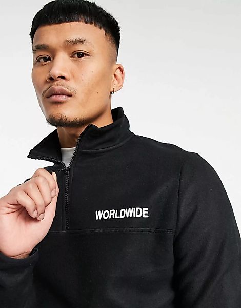 ASOS DESIGN – Sweatshirt aus Polar-Fleece mit kurzem Reißverschluss und „Wo günstig online kaufen