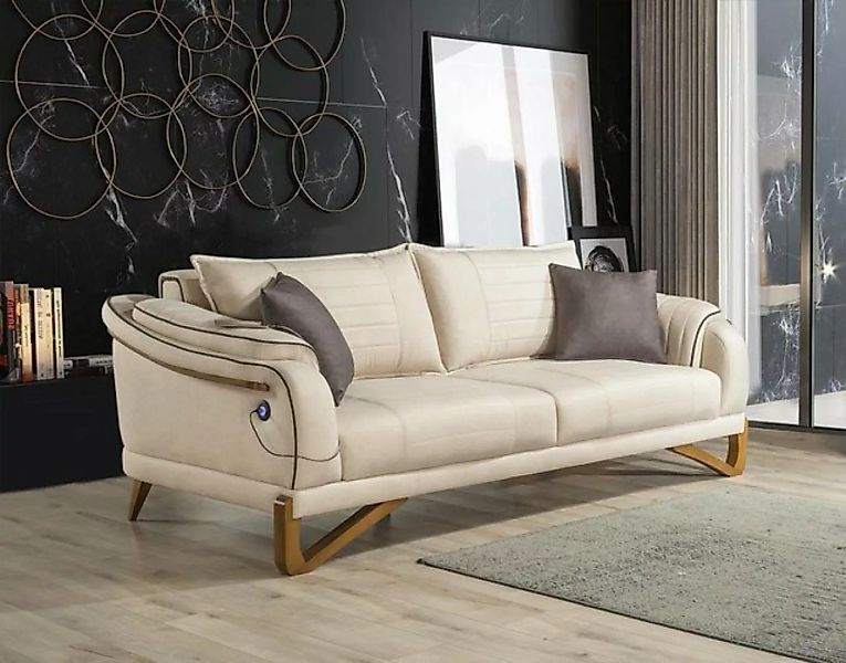 JVmoebel 3-Sitzer Designer Weißer 3-Sitzer Textil Couch Elegantes Sofa Wohn günstig online kaufen