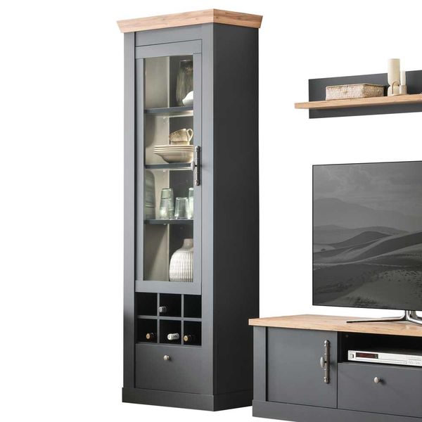 Anbauwand Landhaus Stil in Anthrazit Wildeichefarben (vierteilig) günstig online kaufen