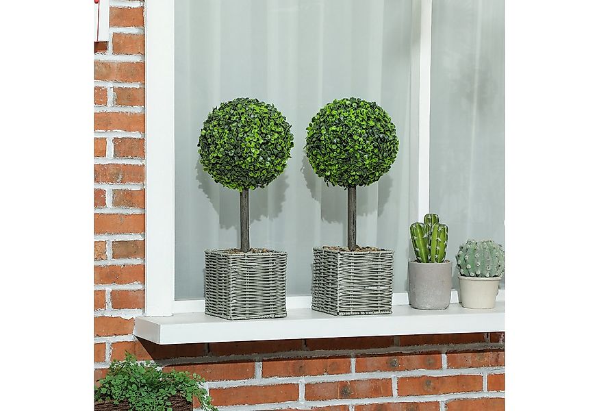 Kunstpflanze mit Topf, Zierkieseln Buchsbaum, HOMCOM, Höhe 50 cm, UV-bestän günstig online kaufen