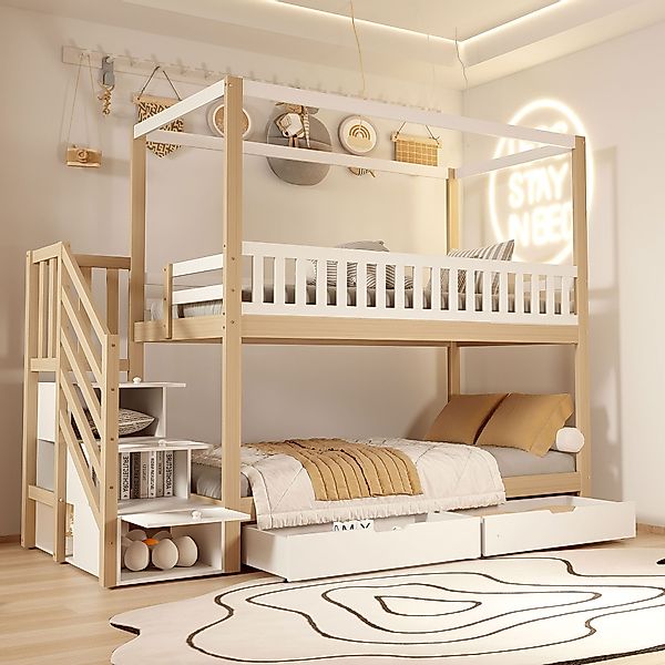 KLAM HOME Etagenbett Kinderbett mit Ablagefächern günstig online kaufen