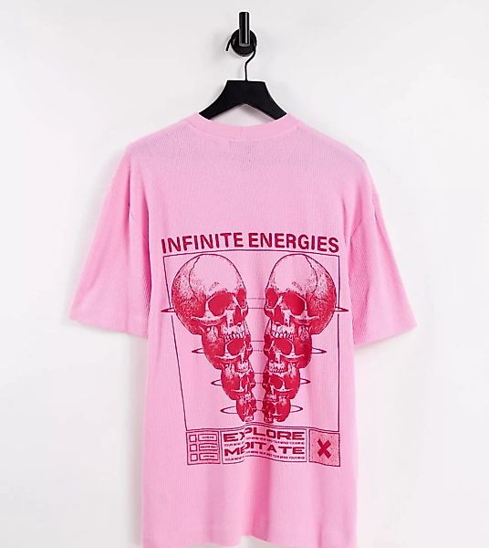 COLLUSION – T-Shirt in Rosa mit Waffelstruktur und Skelett-Grafik günstig online kaufen