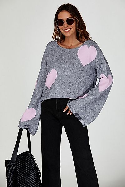 FS Collection Strickpullover Oversize Pullover mit weiten Ärmeln und Herzmu günstig online kaufen