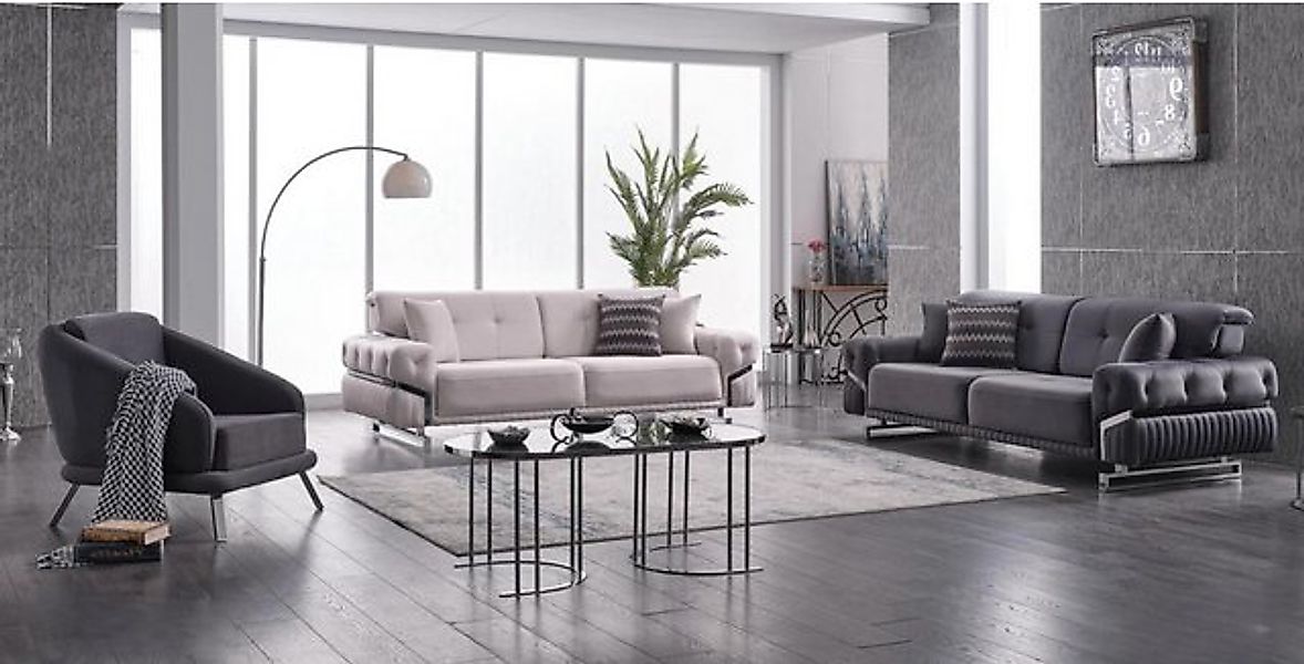 Xlmoebel Sofa Wohnzimmer-Sofa-Set in Grau mit Dreisitzer und Sessel, 3-teil günstig online kaufen