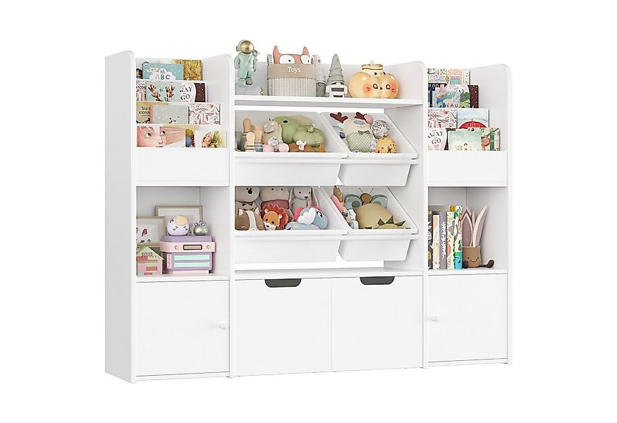Homfa Spielzeugtruhe Kinderregal mit 2 Schubladen auf Rollen & 4 Boxen Büch günstig online kaufen