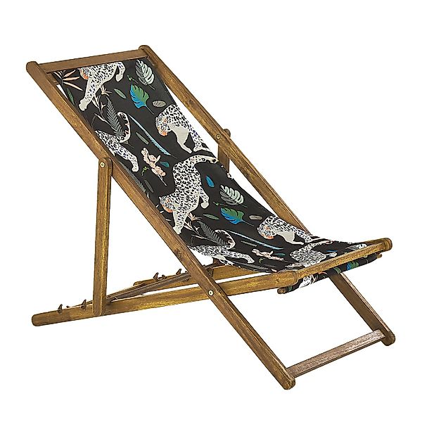 Beliani Gartenliege Schwarz Heller Holzfarbton Blau Grün Beige 97x54x70 günstig online kaufen