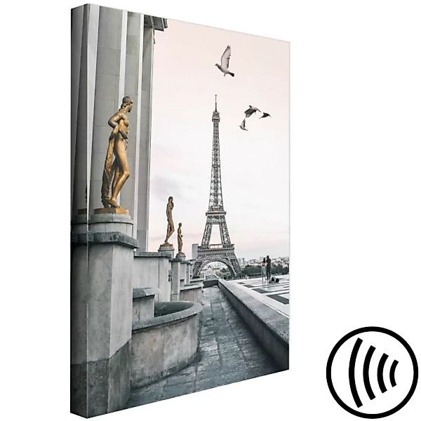 Bild auf Leinwand Vögel über der Stadt - Schwarz-Weiß-Foto mit Eiffelturm i günstig online kaufen
