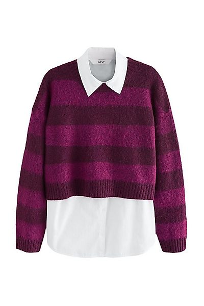 Next 2-in-1-Pullover Weicher, angerauter Strickpullover mit Hemdlage (2-tlg günstig online kaufen