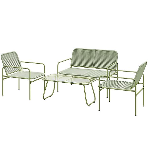 Outsunny 4-Sitzer Outdoor-Rattan-Loungeset mit 2-Sitzer-Sofa, 2 Sesseln, Co günstig online kaufen