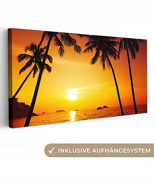 OneMillionCanvasses® Leinwandbild Panorama Palme - Sonnenuntergang günstig online kaufen